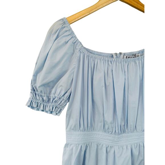 Gaudi Light Baby Blue Tiered Short Puff Sleeve Scoop Neck Mini Dress Size Small - Picture 2 of 7